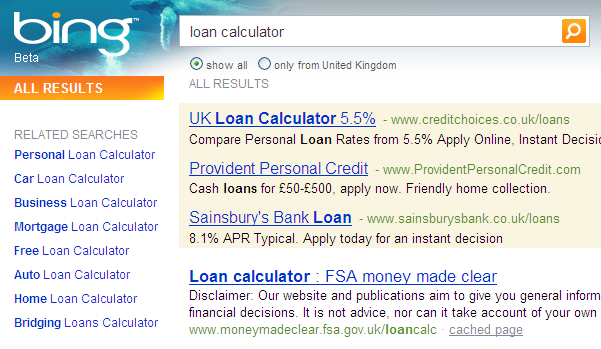 bing search results suggestion